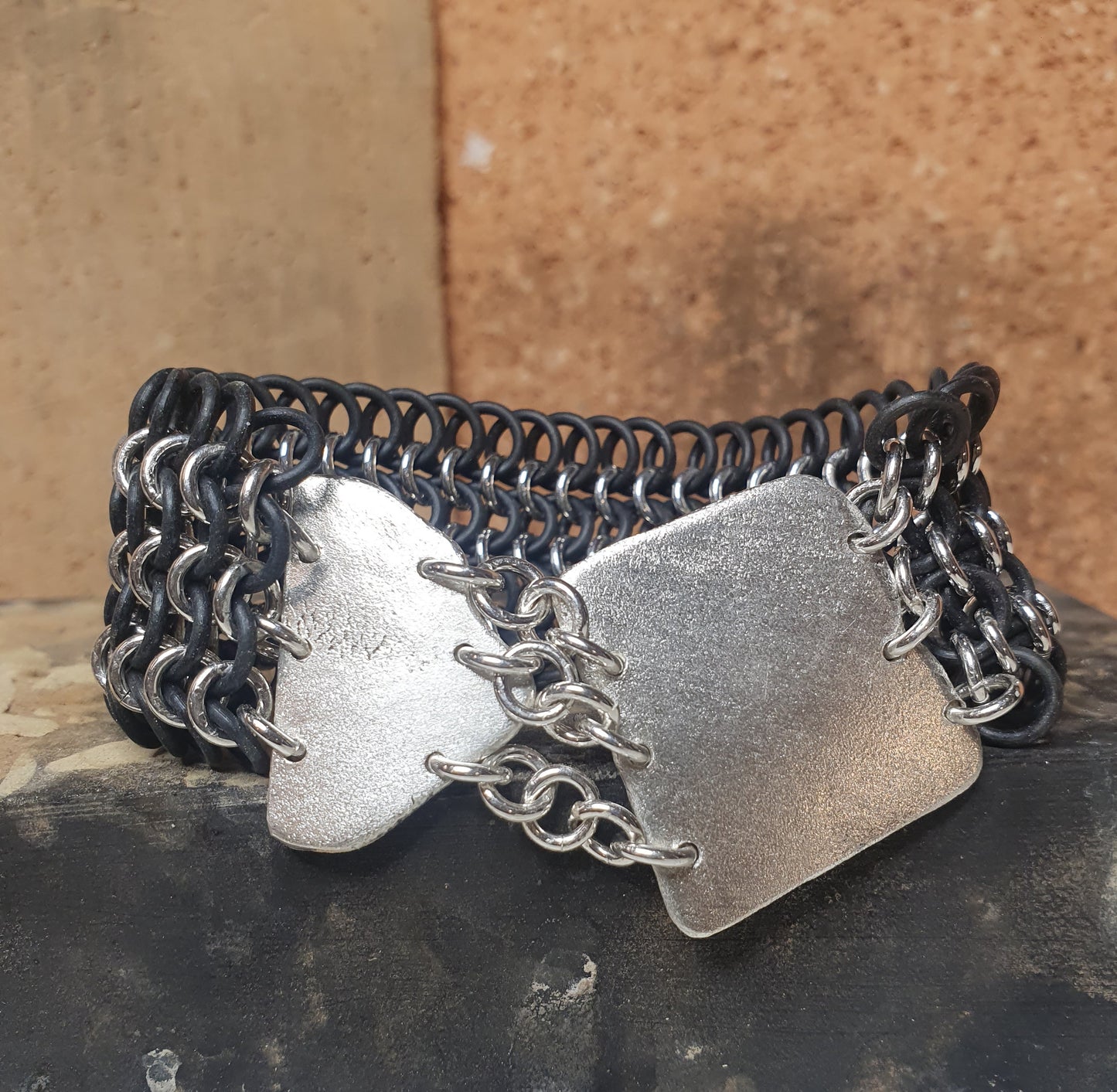 Chainmail - Rubber and Silver Bracelet
