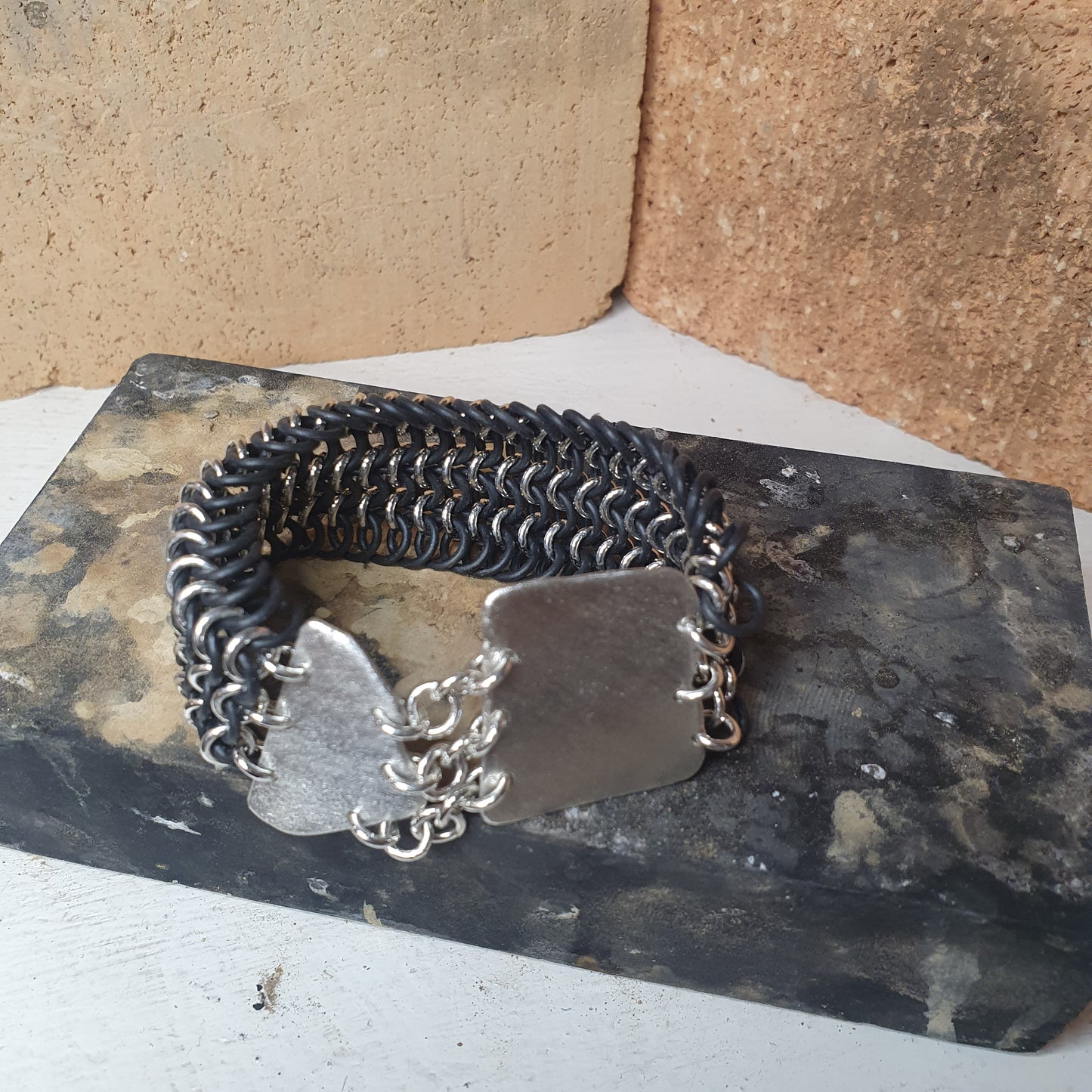 Chainmail - Rubber and Silver Bracelet