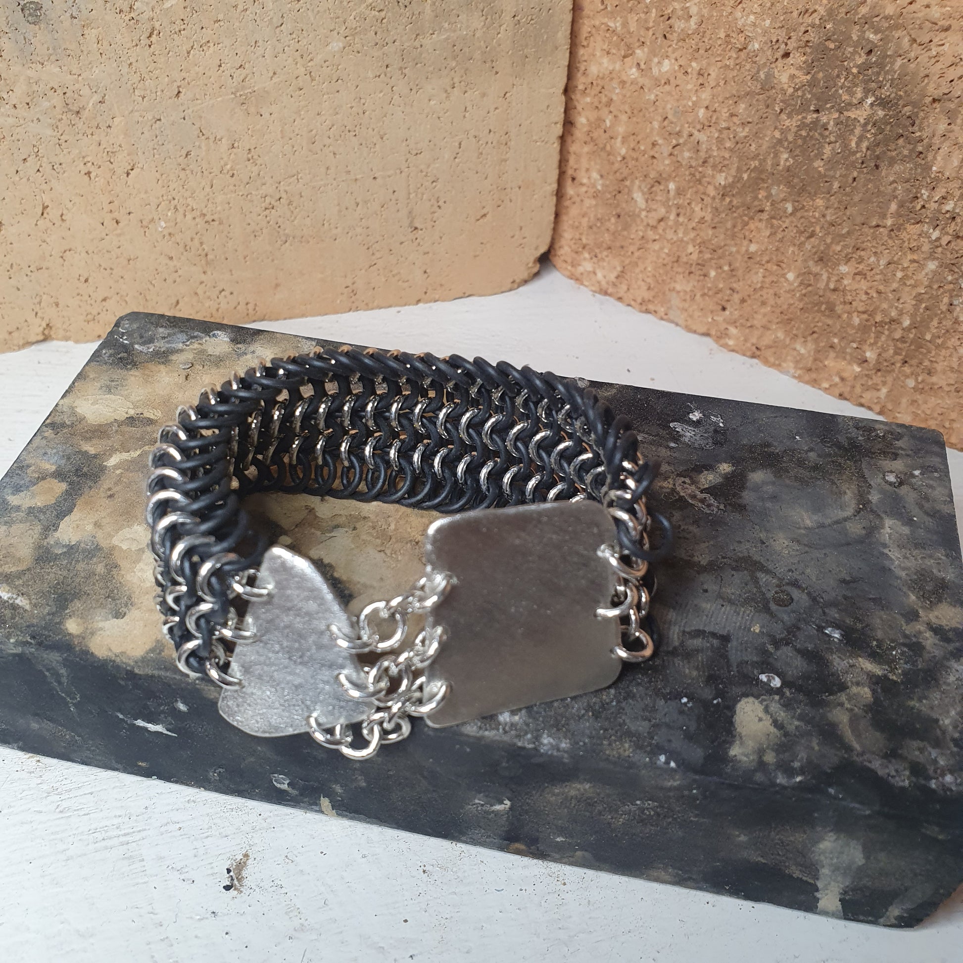 Chainmail - Rubber and Silver Bracelet